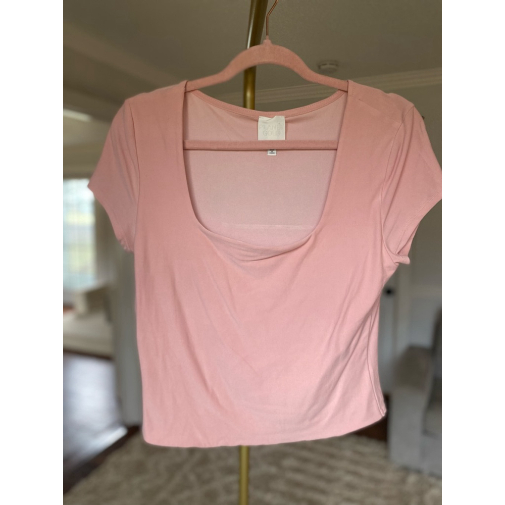 Planet Gold Pink Scoop Neck Crop Top L Soft Girl Workout Barre Clean Stretch Y2K - Picture 2 of 6